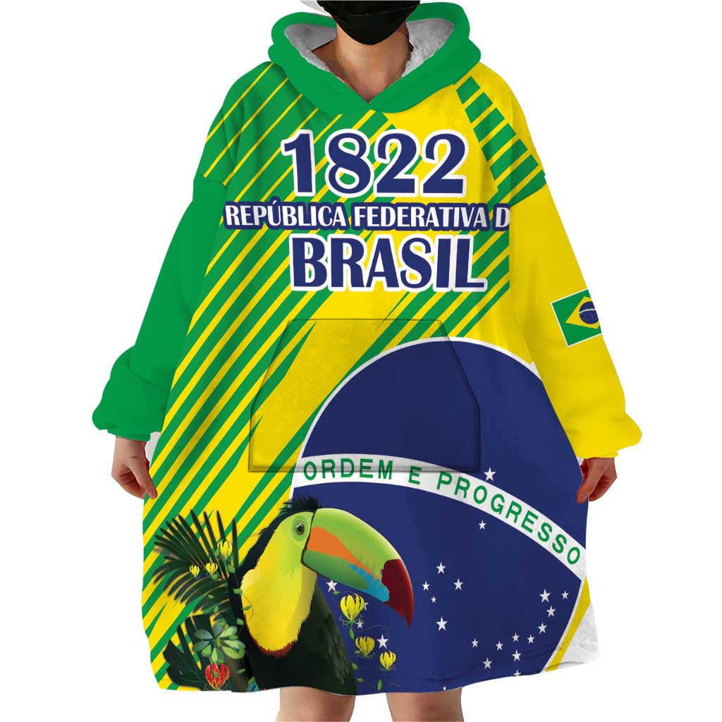 Custom Brazil Independence Day Wearable Blanket Hoodie Toco Toucan Ordem e Progresso - Wonder Print Shop