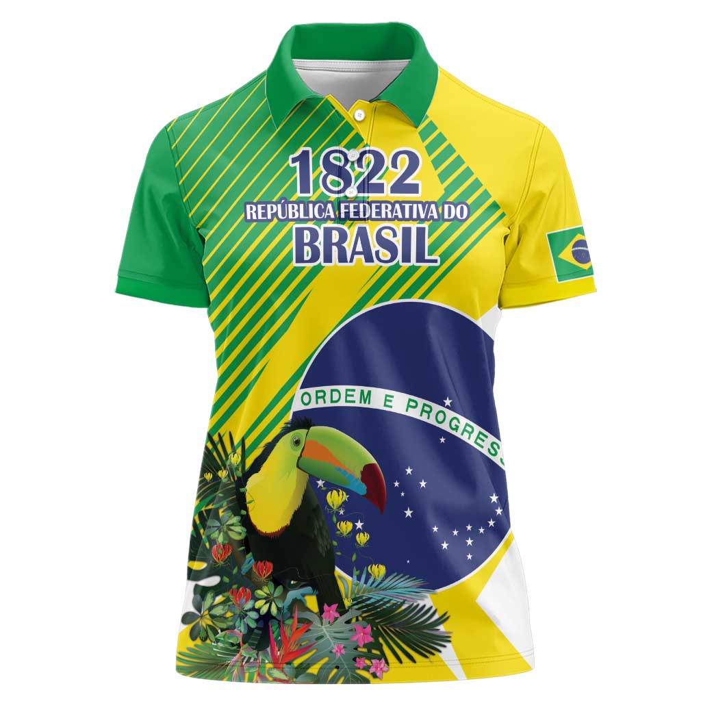 Custom Brazil Independence Day Women Polo Shirt Toco Toucan Ordem e Progresso - Wonder Print Shop