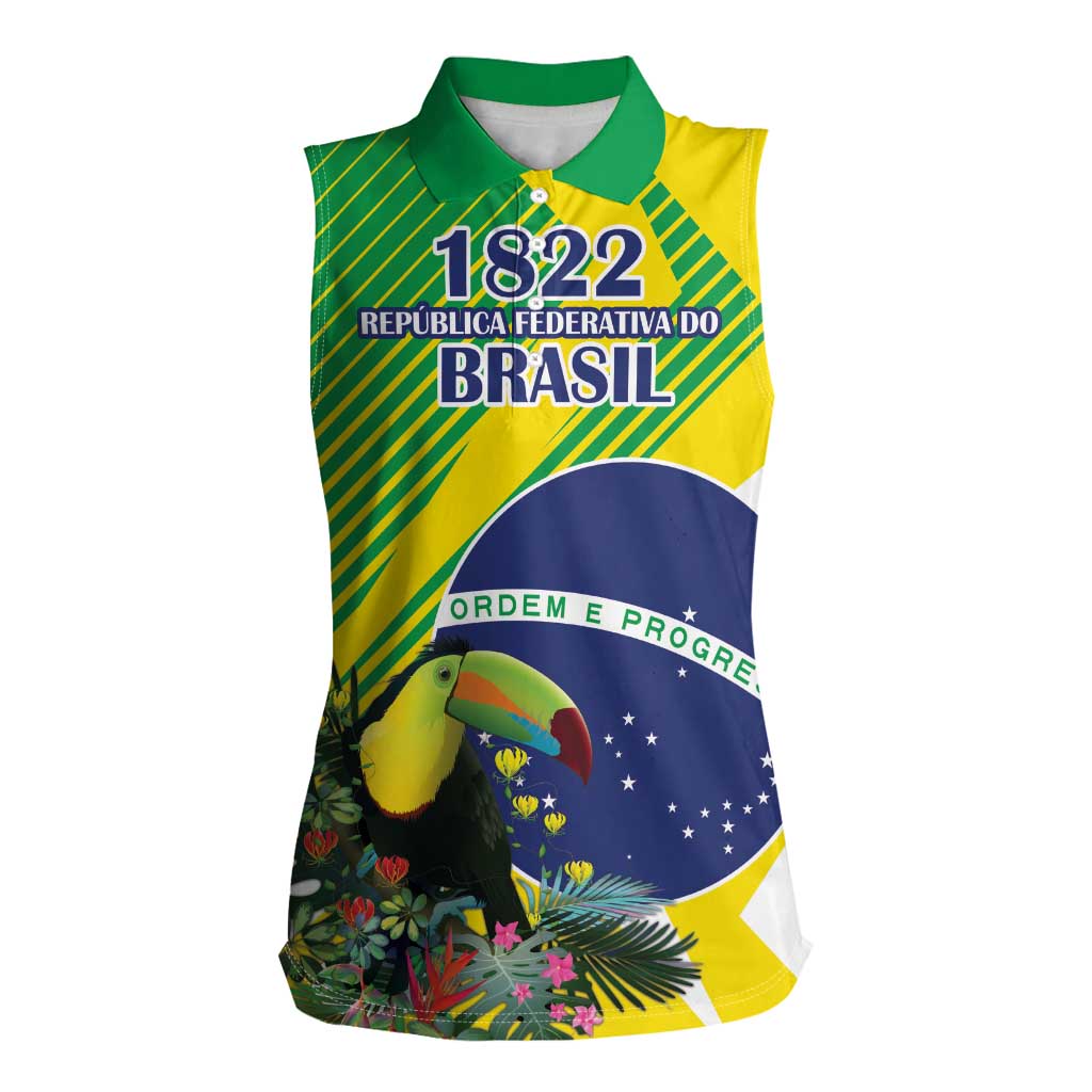 Custom Brazil Independence Day Women Sleeveless Polo Shirt Toco Toucan Ordem e Progresso - Wonder Print Shop