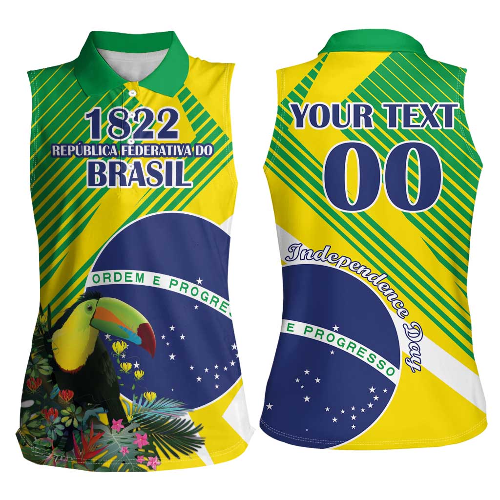 Custom Brazil Independence Day Women Sleeveless Polo Shirt Toco Toucan Ordem e Progresso - Wonder Print Shop