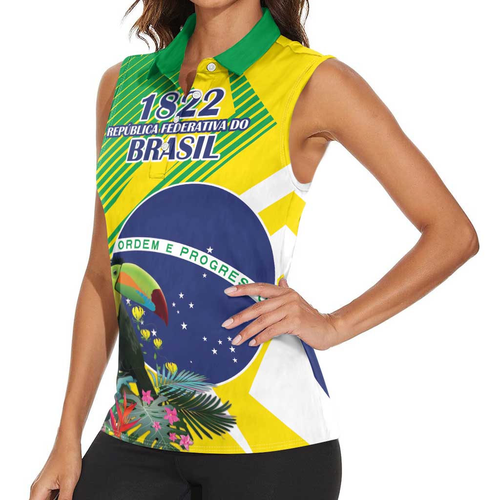 Custom Brazil Independence Day Women Sleeveless Polo Shirt Toco Toucan Ordem e Progresso - Wonder Print Shop