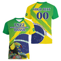 Custom Brazil Independence Day Women V-Neck T-Shirt Toco Toucan Ordem e Progresso - Wonder Print Shop