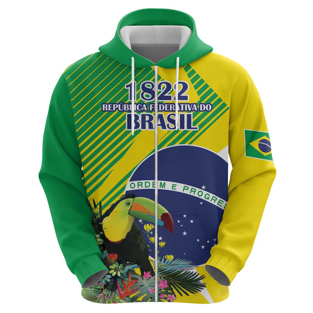 Custom Brazil Independence Day Zip Hoodie Toco Toucan Ordem e Progresso - Wonder Print Shop