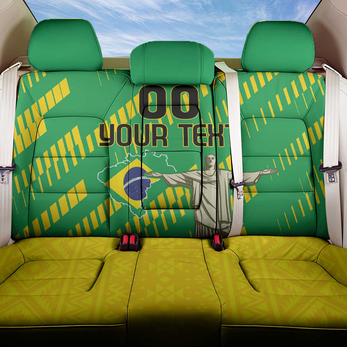 Custom Brazil Happy Independence Day Back Car Seat Cover Cristo Redentor Flag Style - Wonder Print Shop