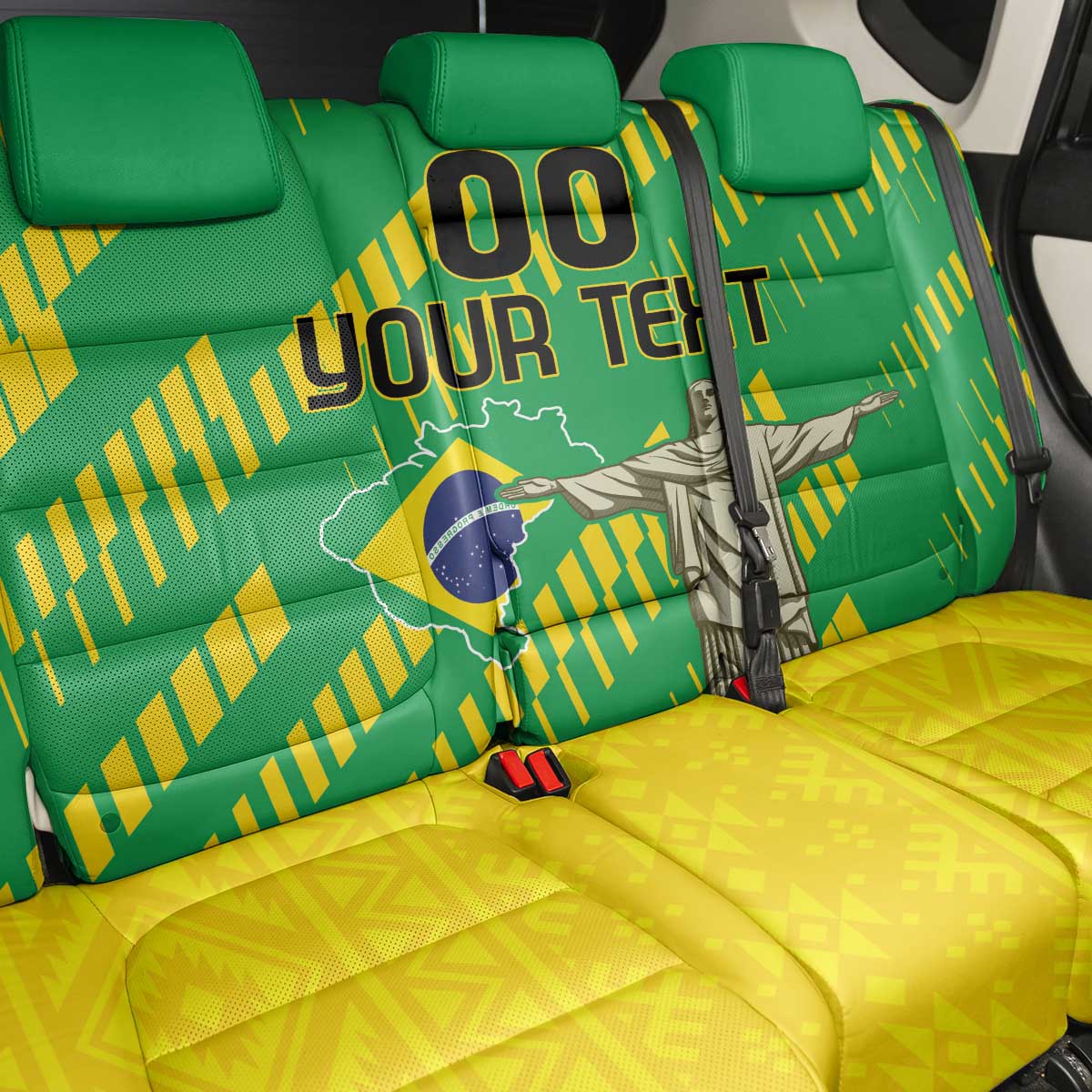 Custom Brazil Happy Independence Day Back Car Seat Cover Cristo Redentor Flag Style - Wonder Print Shop