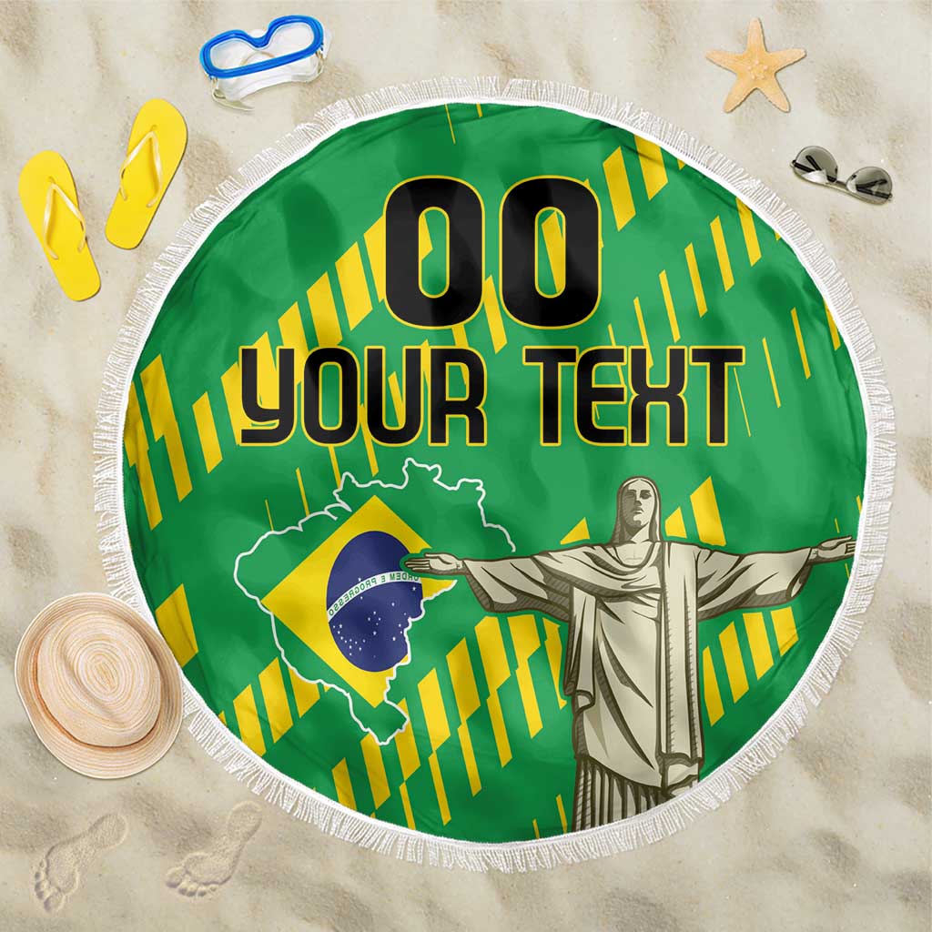 Custom Brazil Happy Independence Day Beach Blanket Cristo Redentor Flag Style - Wonder Print Shop