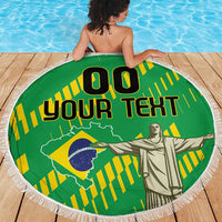 Custom Brazil Happy Independence Day Beach Blanket Cristo Redentor Flag Style - Wonder Print Shop