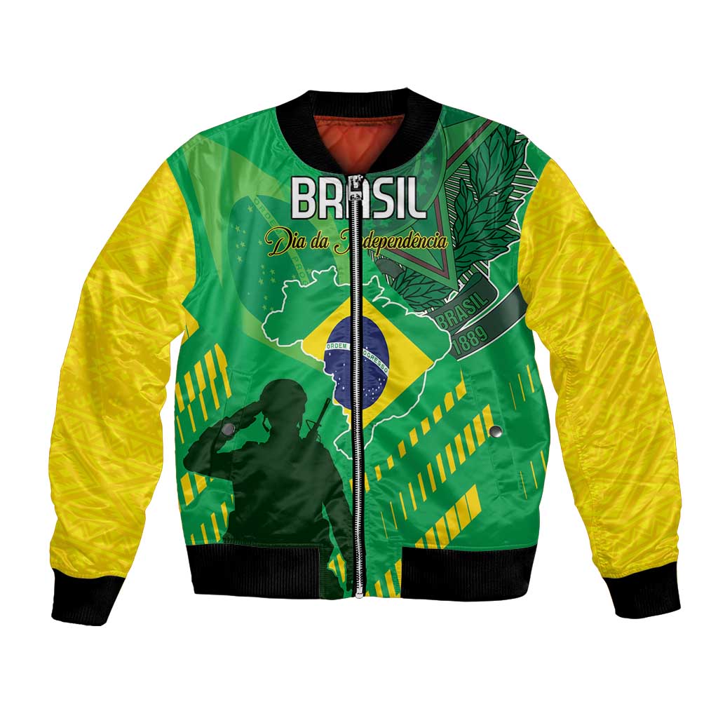 Custom Brazil Happy Independence Day Bomber Jacket Cristo Redentor Flag Style - Wonder Print Shop