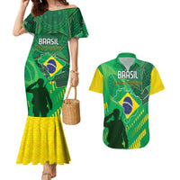 Custom Brazil Happy Independence Day Couples Matching Mermaid Dress and Hawaiian Shirt Cristo Redentor Flag Style - Wonder Print Shop