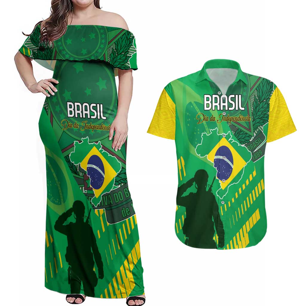 Custom Brazil Happy Independence Day Couples Matching Off Shoulder Maxi Dress and Hawaiian Shirt Cristo Redentor Flag Style - Wonder Print Shop