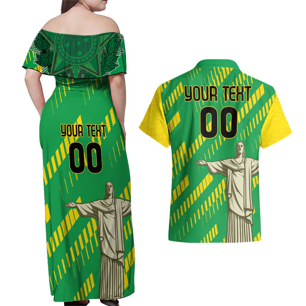 Custom Brazil Happy Independence Day Couples Matching Off Shoulder Maxi Dress and Hawaiian Shirt Cristo Redentor Flag Style - Wonder Print Shop
