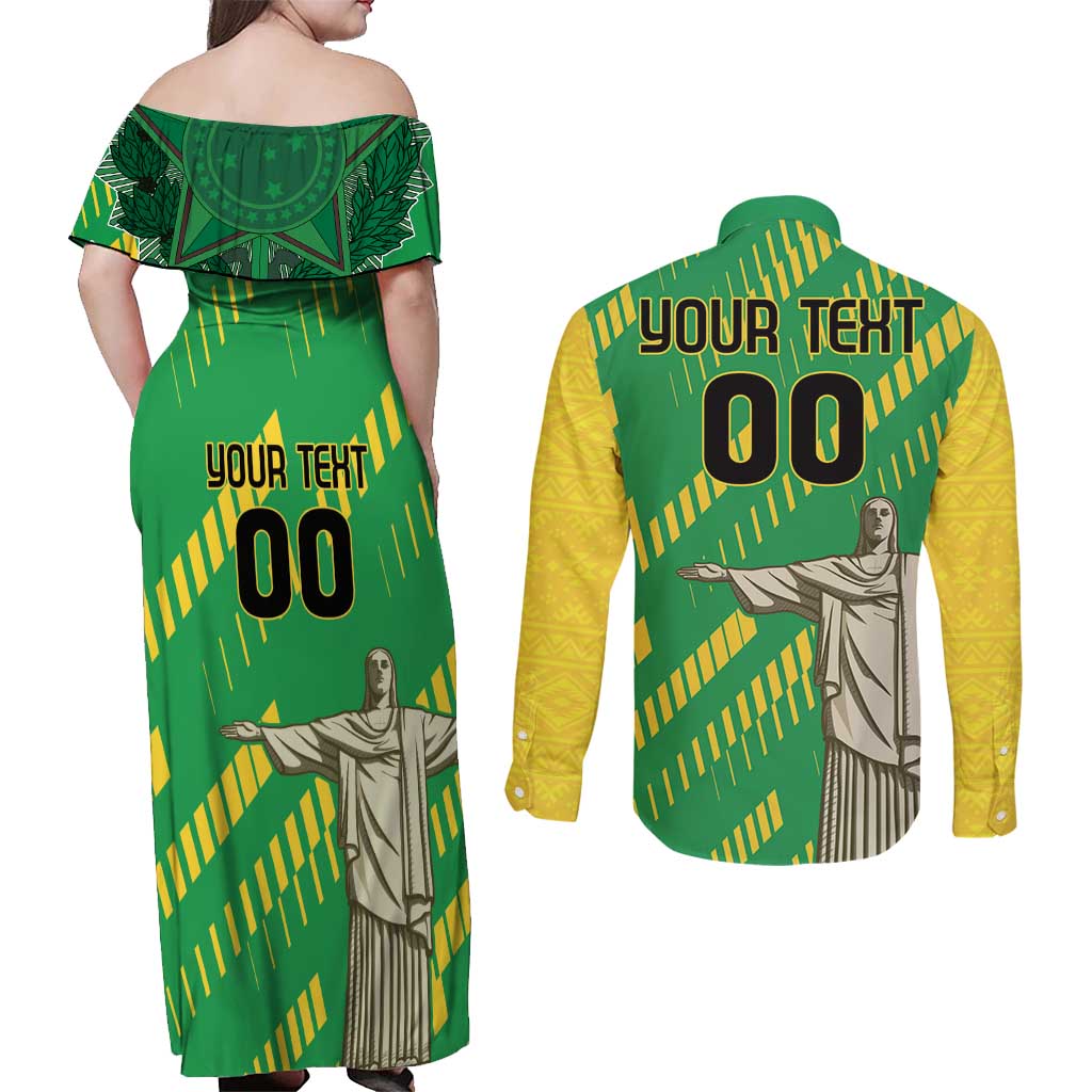 Custom Brazil Happy Independence Day Couples Matching Off Shoulder Maxi Dress and Long Sleeve Button Shirt Cristo Redentor Flag Style - Wonder Print Shop