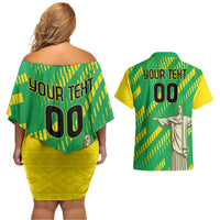 Custom Brazil Happy Independence Day Couples Matching Off Shoulder Short Dress and Hawaiian Shirt Cristo Redentor Flag Style - Wonder Print Shop