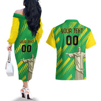 Custom Brazil Happy Independence Day Couples Matching Off The Shoulder Long Sleeve Dress and Hawaiian Shirt Cristo Redentor Flag Style - Wonder Print Shop