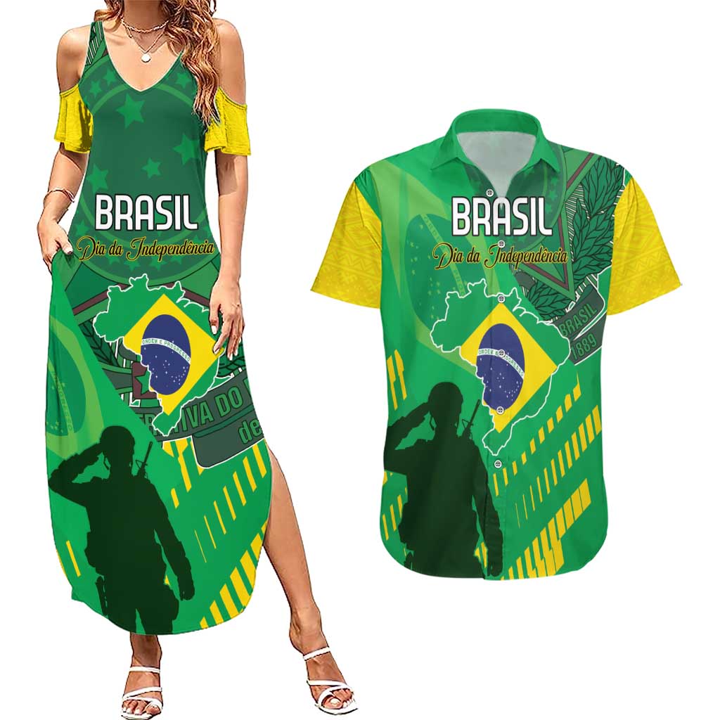 Custom Brazil Happy Independence Day Couples Matching Summer Maxi Dress and Hawaiian Shirt Cristo Redentor Flag Style - Wonder Print Shop