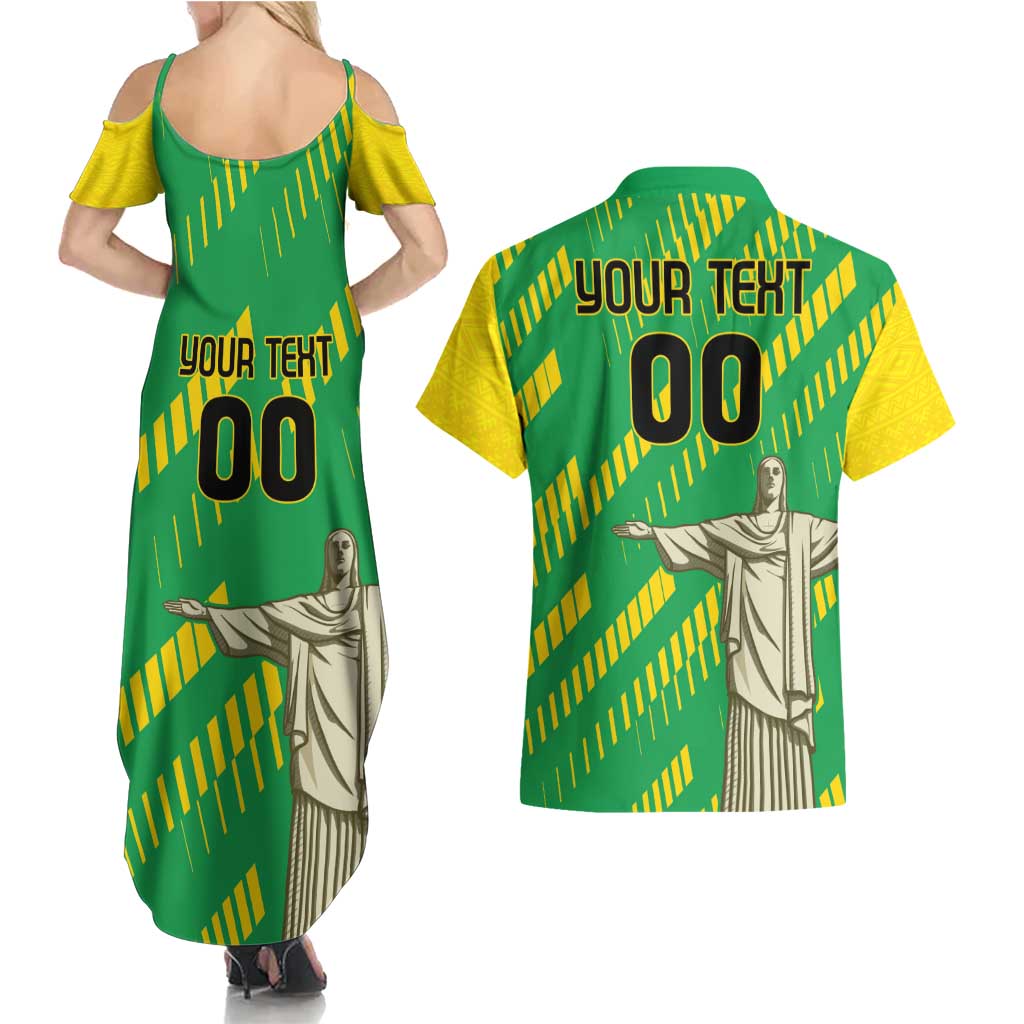 Custom Brazil Happy Independence Day Couples Matching Summer Maxi Dress and Hawaiian Shirt Cristo Redentor Flag Style - Wonder Print Shop