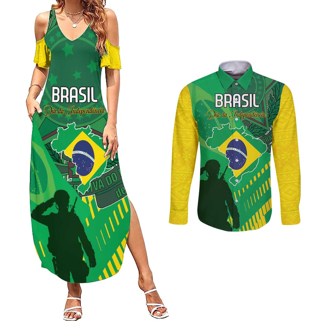 Custom Brazil Happy Independence Day Couples Matching Summer Maxi Dress and Long Sleeve Button Shirt Cristo Redentor Flag Style - Wonder Print Shop