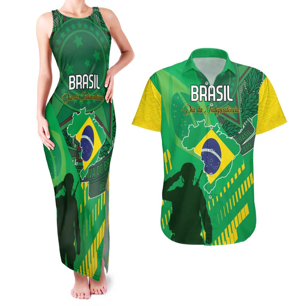 Custom Brazil Happy Independence Day Couples Matching Tank Maxi Dress and Hawaiian Shirt Cristo Redentor Flag Style - Wonder Print Shop