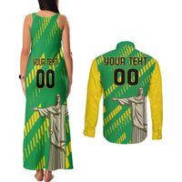 Custom Brazil Happy Independence Day Couples Matching Tank Maxi Dress and Long Sleeve Button Shirt Cristo Redentor Flag Style - Wonder Print Shop