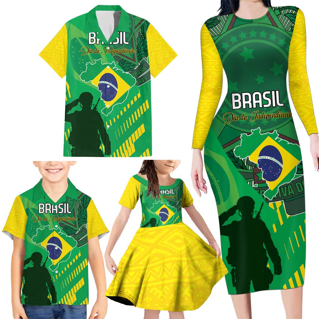 Custom Brazil Happy Independence Day Family Matching Long Sleeve Bodycon Dress and Hawaiian Shirt Cristo Redentor Flag Style - Wonder Print Shop