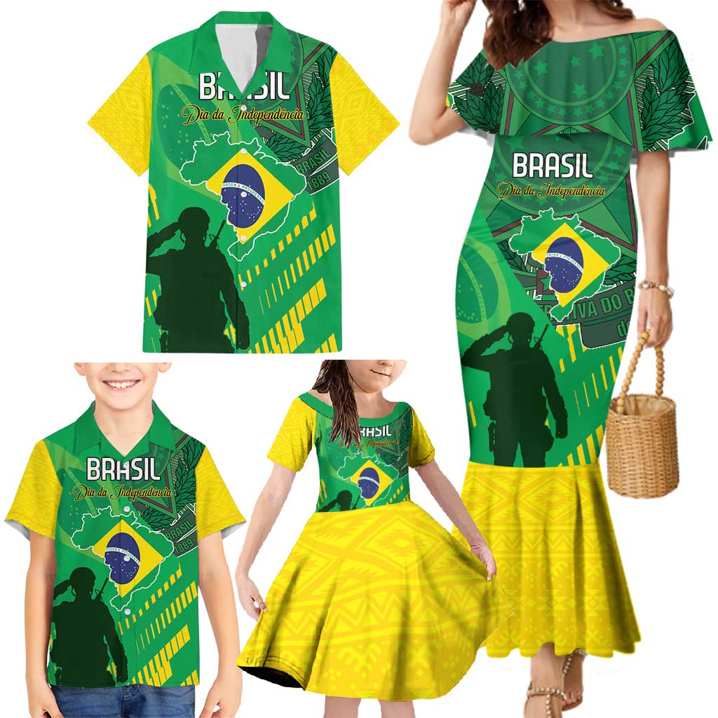 Custom Brazil Happy Independence Day Family Matching Mermaid Dress and Hawaiian Shirt Cristo Redentor Flag Style - Wonder Print Shop