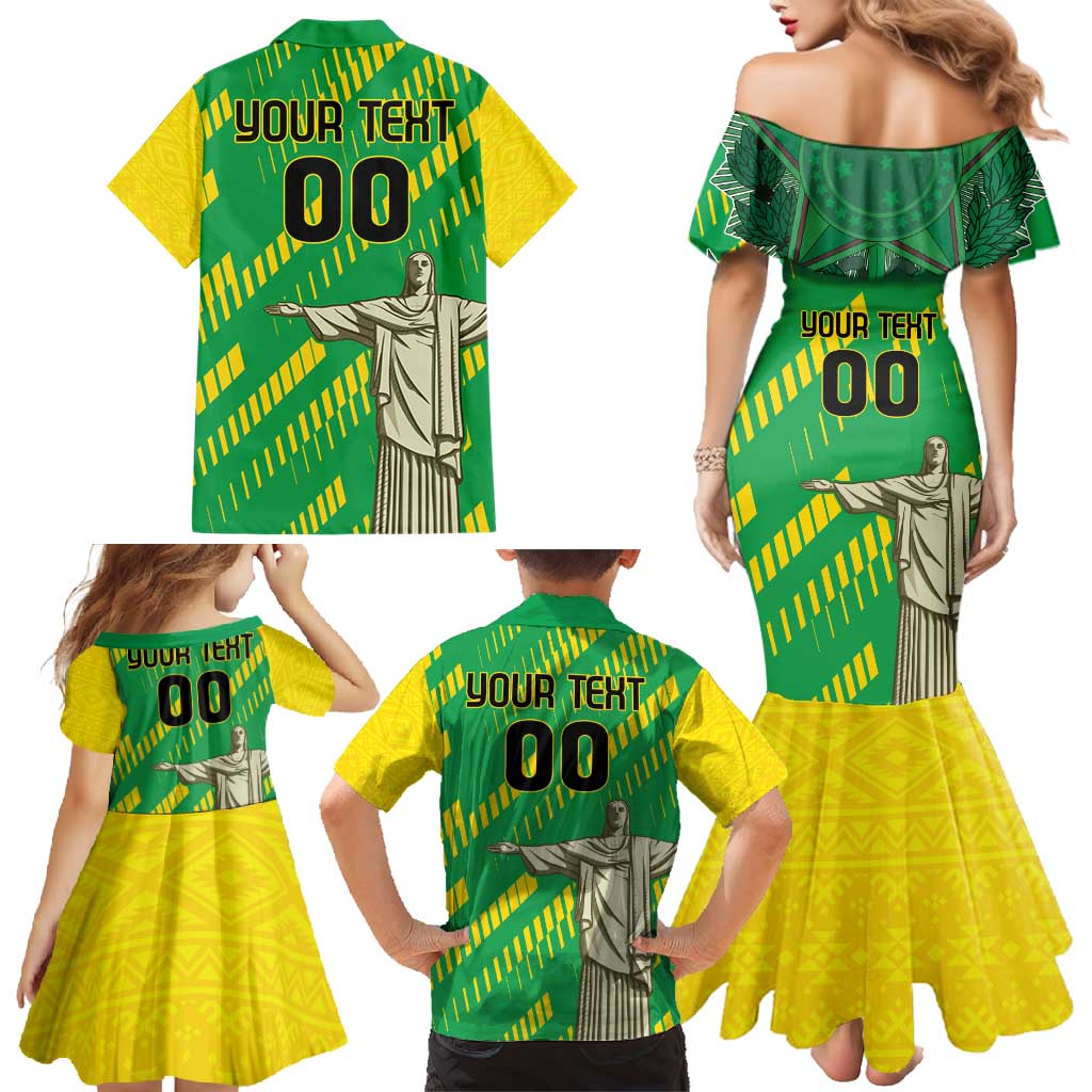 Custom Brazil Happy Independence Day Family Matching Mermaid Dress and Hawaiian Shirt Cristo Redentor Flag Style - Wonder Print Shop