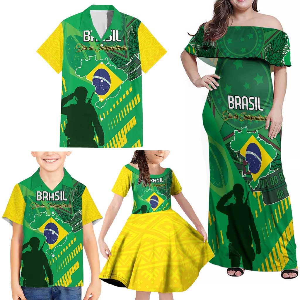 Custom Brazil Happy Independence Day Family Matching Off Shoulder Maxi Dress and Hawaiian Shirt Cristo Redentor Flag Style - Wonder Print Shop