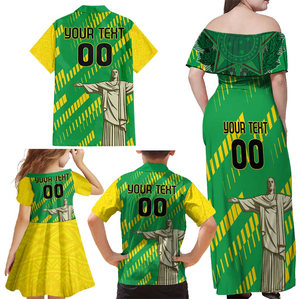 Custom Brazil Happy Independence Day Family Matching Off Shoulder Maxi Dress and Hawaiian Shirt Cristo Redentor Flag Style - Wonder Print Shop