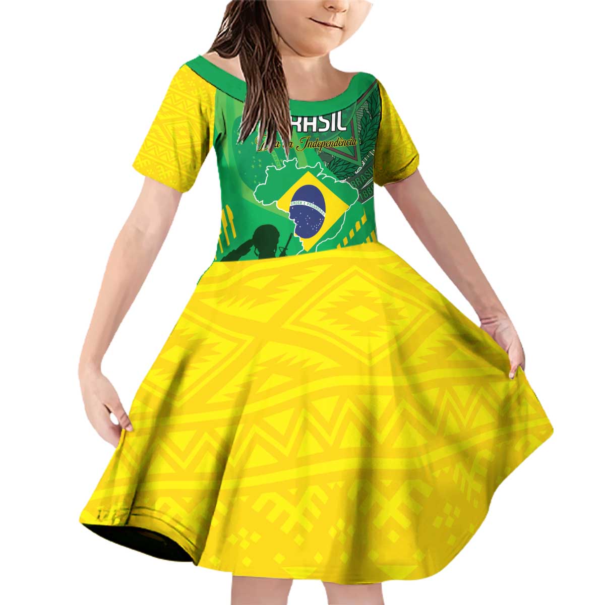 Custom Brazil Happy Independence Day Family Matching Off Shoulder Short Dress and Hawaiian Shirt Cristo Redentor Flag Style - Wonder Print Shop