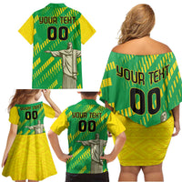 Custom Brazil Happy Independence Day Family Matching Off Shoulder Short Dress and Hawaiian Shirt Cristo Redentor Flag Style - Wonder Print Shop
