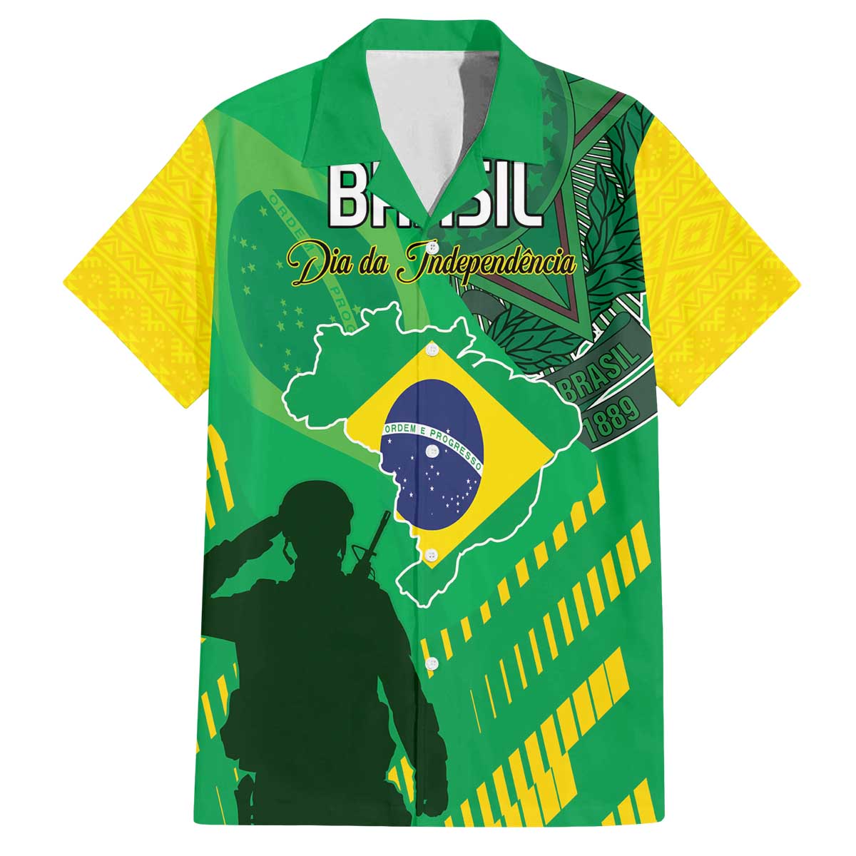 Custom Brazil Happy Independence Day Family Matching Off Shoulder Short Dress and Hawaiian Shirt Cristo Redentor Flag Style - Wonder Print Shop