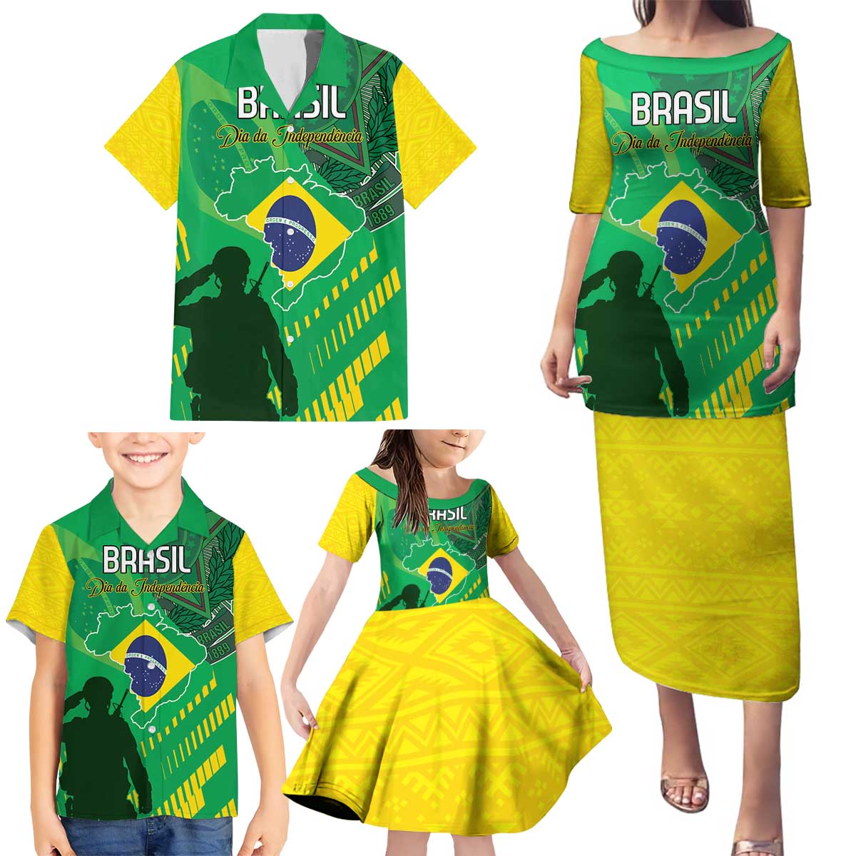 Custom Brazil Happy Independence Day Family Matching Puletasi and Hawaiian Shirt Cristo Redentor Flag Style - Wonder Print Shop