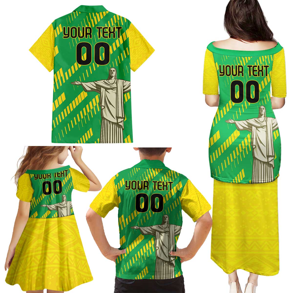 Custom Brazil Happy Independence Day Family Matching Puletasi and Hawaiian Shirt Cristo Redentor Flag Style - Wonder Print Shop