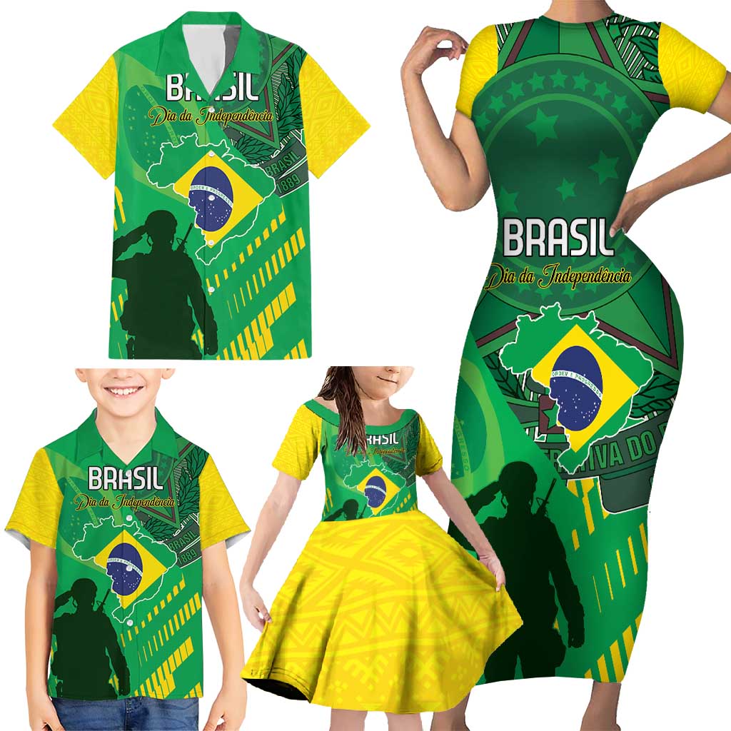 Custom Brazil Happy Independence Day Family Matching Short Sleeve Bodycon Dress and Hawaiian Shirt Cristo Redentor Flag Style - Wonder Print Shop