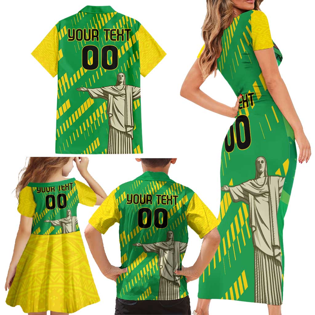 Custom Brazil Happy Independence Day Family Matching Short Sleeve Bodycon Dress and Hawaiian Shirt Cristo Redentor Flag Style - Wonder Print Shop
