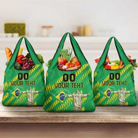 Custom Brazil Happy Independence Day Grocery Bag Cristo Redentor Flag Style