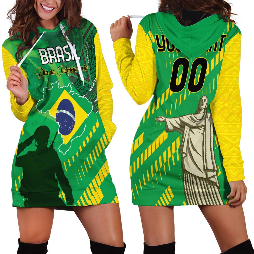 Custom Brazil Happy Independence Day Hoodie Dress Cristo Redentor Flag Style - Wonder Print Shop