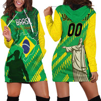 Custom Brazil Happy Independence Day Hoodie Dress Cristo Redentor Flag Style - Wonder Print Shop