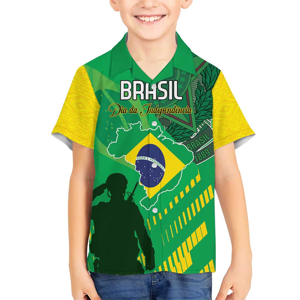 Custom Brazil Happy Independence Day Kid Hawaiian Shirt Cristo Redentor Flag Style - Wonder Print Shop