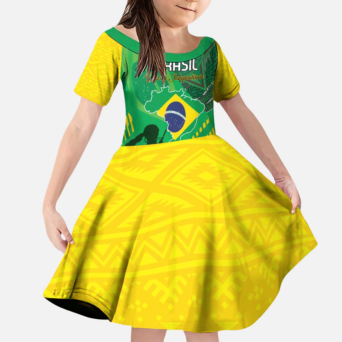 Custom Brazil Happy Independence Day Kid Short Sleeve Dress Cristo Redentor Flag Style - Wonder Print Shop