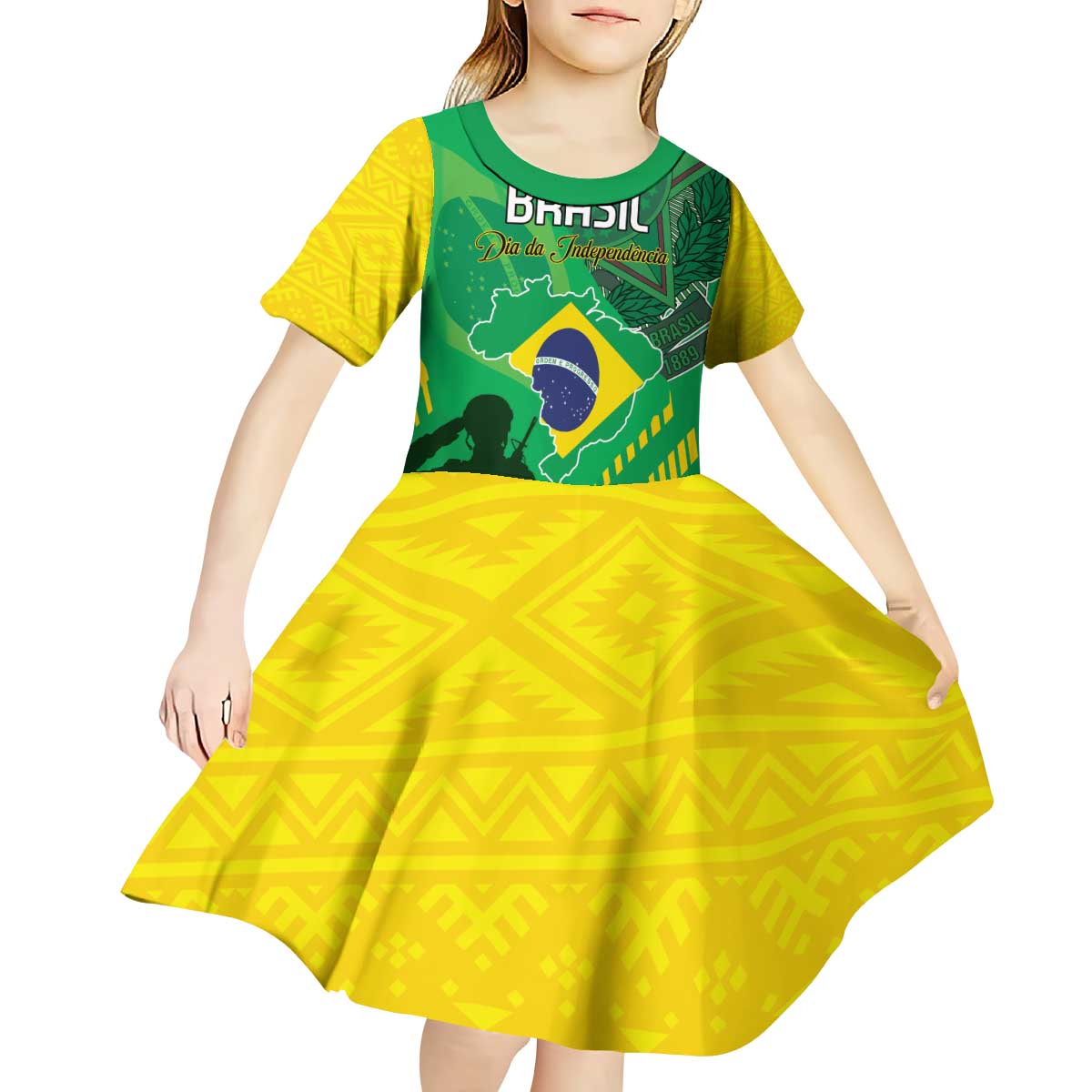 Custom Brazil Happy Independence Day Kid Short Sleeve Dress Cristo Redentor Flag Style - Wonder Print Shop