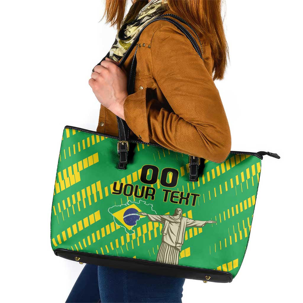 Custom Brazil Happy Independence Day Leather Tote Bag Cristo Redentor Flag Style - Wonder Print Shop