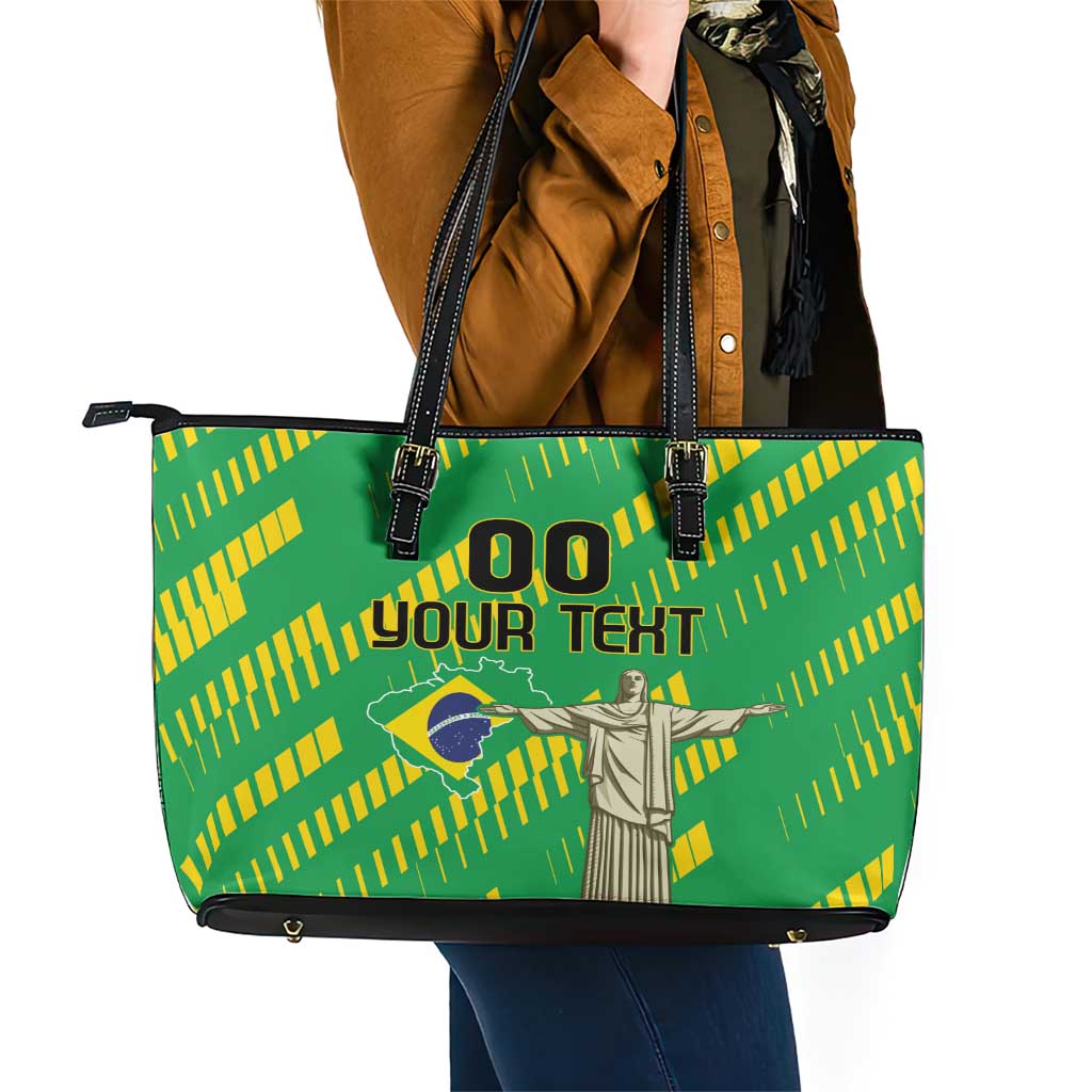 Custom Brazil Happy Independence Day Leather Tote Bag Cristo Redentor Flag Style - Wonder Print Shop