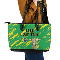 Custom Brazil Happy Independence Day Leather Tote Bag Cristo Redentor Flag Style - Wonder Print Shop