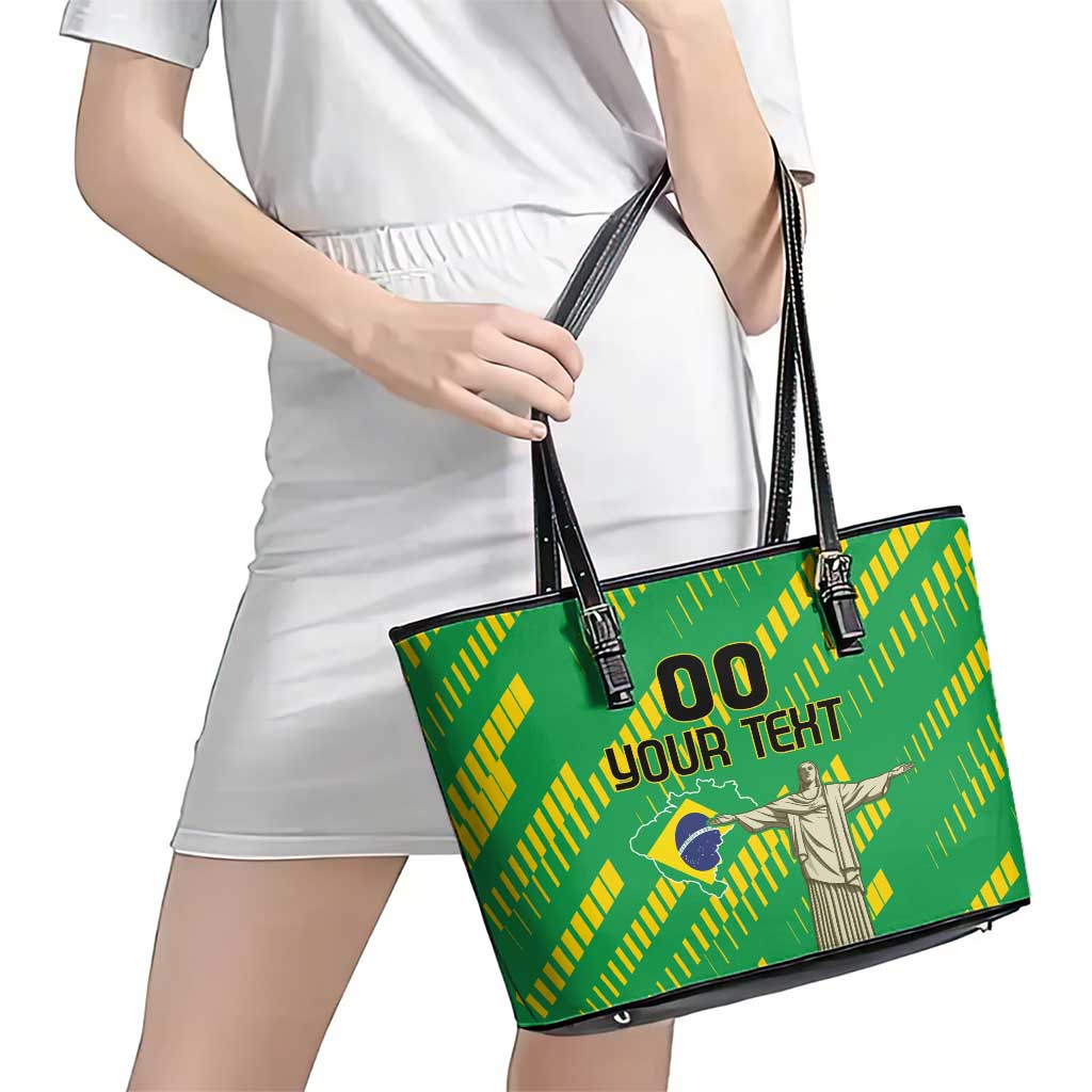 Custom Brazil Happy Independence Day Leather Tote Bag Cristo Redentor Flag Style - Wonder Print Shop