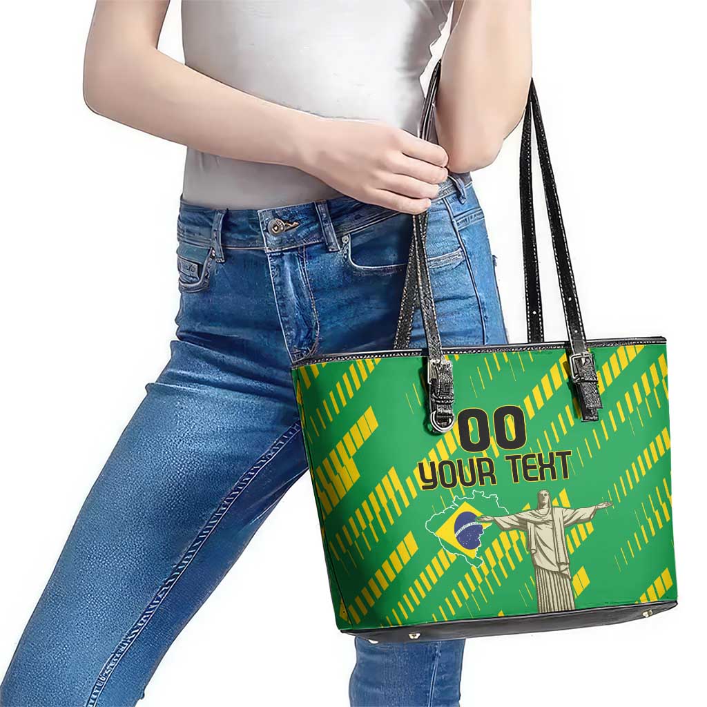 Custom Brazil Happy Independence Day Leather Tote Bag Cristo Redentor Flag Style - Wonder Print Shop