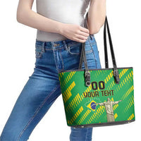 Custom Brazil Happy Independence Day Leather Tote Bag Cristo Redentor Flag Style - Wonder Print Shop