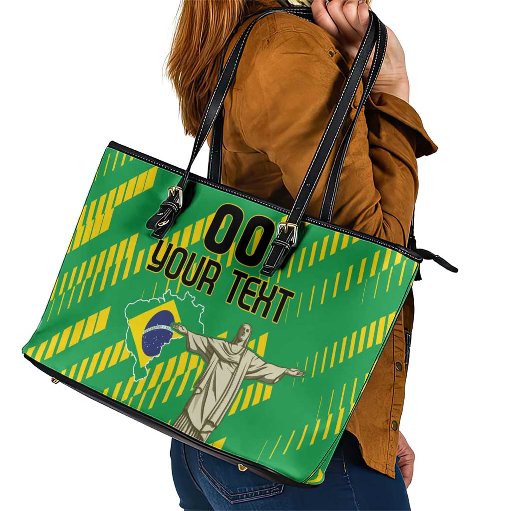 Custom Brazil Happy Independence Day Leather Tote Bag Cristo Redentor Flag Style - Wonder Print Shop