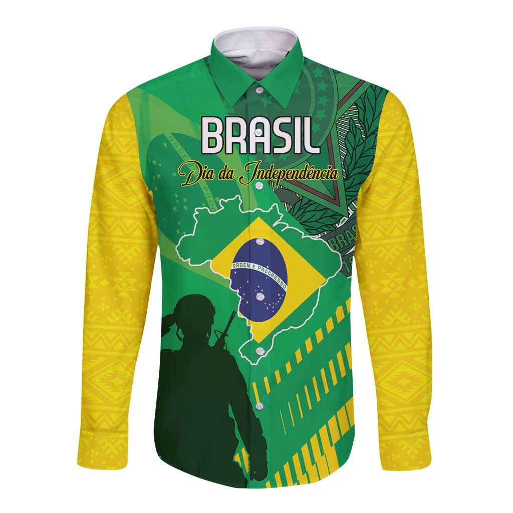 Custom Brazil Happy Independence Day Long Sleeve Button Shirt Cristo Redentor Flag Style - Wonder Print Shop