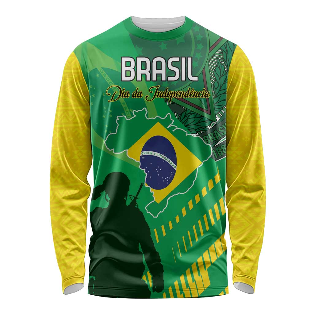 Custom Brazil Happy Independence Day Long Sleeve Shirt Cristo Redentor Flag Style - Wonder Print Shop